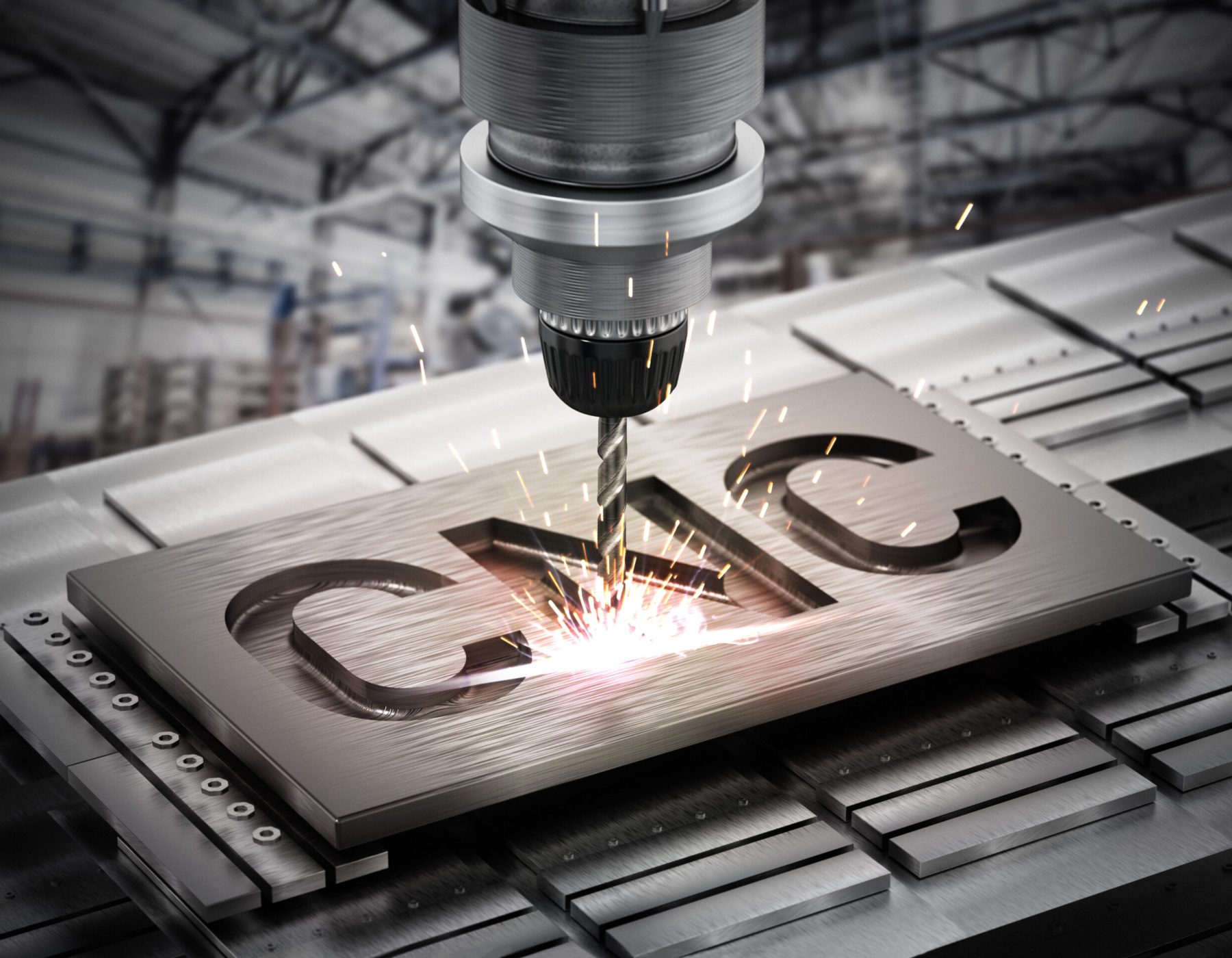 Closeup of generic CNC drill equipment. 3D illustration Closeup of generic CNC drill equipment. 3D illustration.
